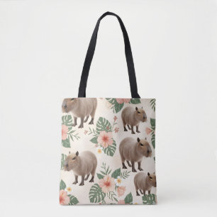 Cute Watercolor Capybara Seamless Pattern Tote Bag