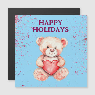 cute watercolor cartoon bear with red heart