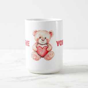 cute watercolor cartoon bear with red heart  coffee mug