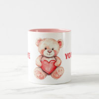 cute watercolor cartoon bear with red heart