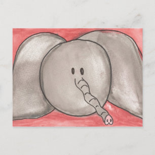 Cute Watercolor Cartoon Elephant Postcard