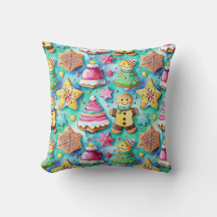 Cute Watercolor Cartoon Gingerbread Cookie  Cushion