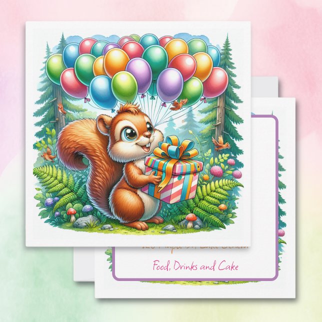 Cute Watercolor Cartoon Squirrel Birthday Invitation (Creator Uploaded)