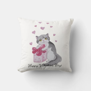 Cute watercolor cat for Valentine's day Cushion
