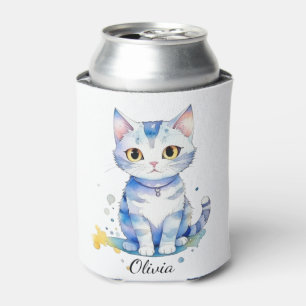 Cute watercolor cat (kitten) design can cooler