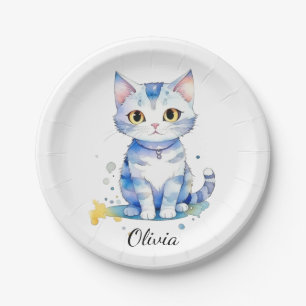 Cute watercolor cat (kitten) design paper plate