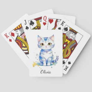Cute watercolor cat (kitten) design playing cards