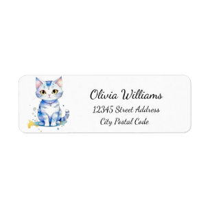 Cute watercolor cat (kitten) design return address label