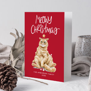 Cute Watercolor Cat Meowy Christmas Non-Photo Holiday Card