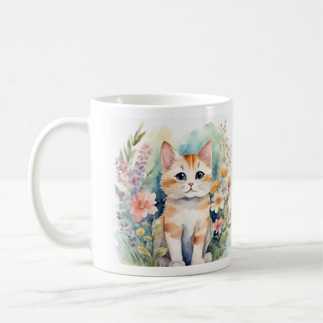 Cute watercolor cat Mug (Left)