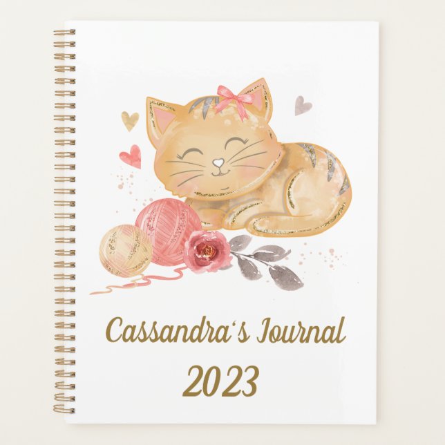 Cute Watercolor Cat Personalised Planner (Front)