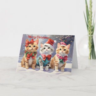 Cute Watercolor Cats Celebrating Christmas Card