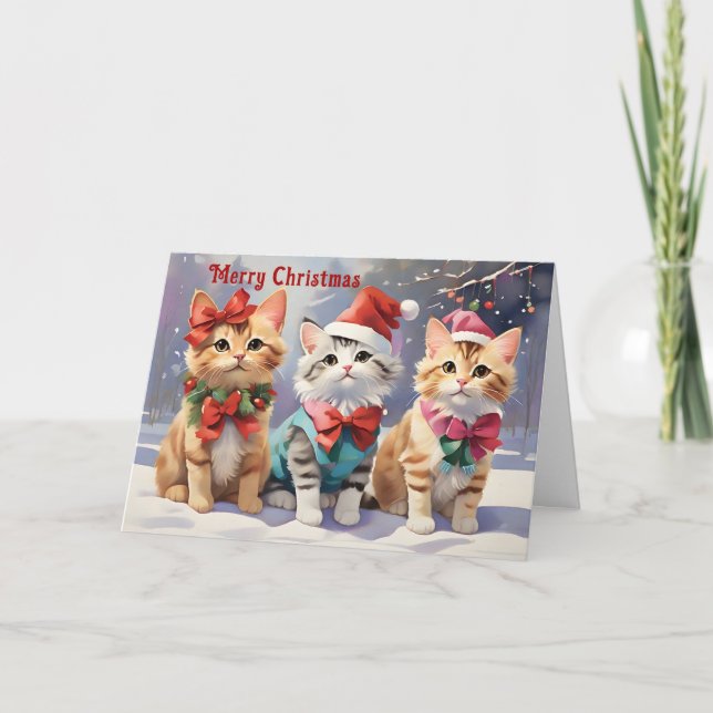 Cute Watercolor Cats Celebrating Christmas  Card (Front)
