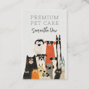 Cute Watercolor Cats Dogs Pet Sitter Dog Walker Business Card