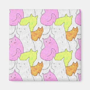 Cute Watercolor Cats Doodle Pattern Magnet