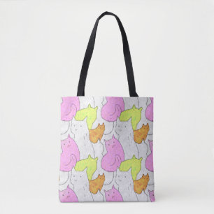 Cute Watercolor Cats Doodle Pattern Tote Bag