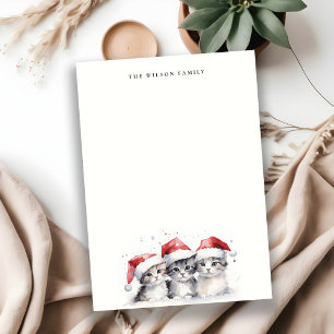 Cute Watercolor Cats Furry and Bright Christmas Card