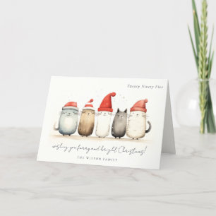 Cute Watercolor Cats Furry and Bright Christmas Holiday Card