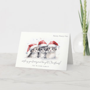 Cute Watercolor Cats Furry and Bright Christmas Holiday Card