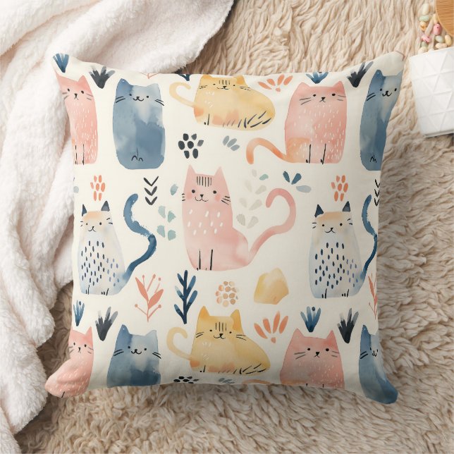 Cute watercolor cats pattern cushion (Blanket)