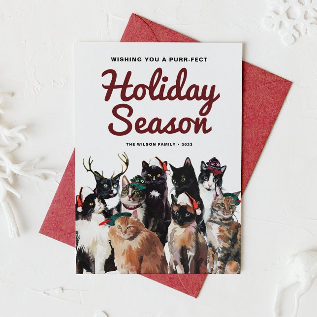 Cute Watercolor Cats Purr-fect Christmas Holiday Card (Creator Uploaded)