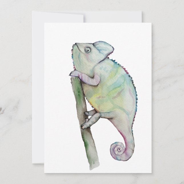 Cute watercolor chameleon invitation (Front)