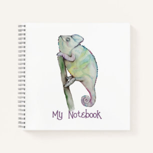 Cute watercolor chameleon notebook