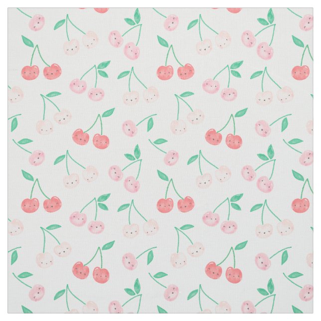 Cute Watercolor Cherries on cream background Fabric (Swatch)