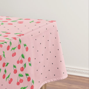 cute watercolor cherry black polka dots pattern tablecloth