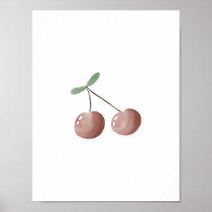 Cute Watercolor Cherry Fruit Nursery Poster
