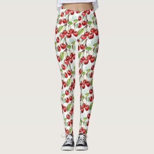 Cute Watercolor Cherry Pattern Mid-Century Leggings