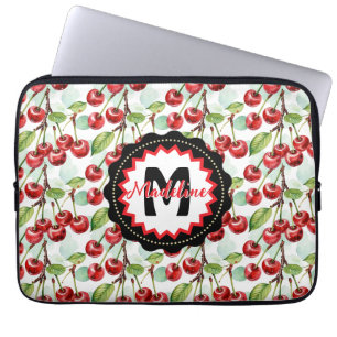 Cute Watercolor Cherry Pattern Personalised Laptop Sleeve