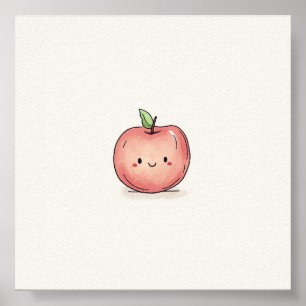 Cute Watercolor Chibi Apple Poster
