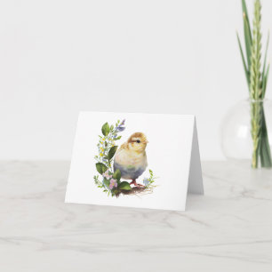 Cute Watercolor Chick with Flowers  Card