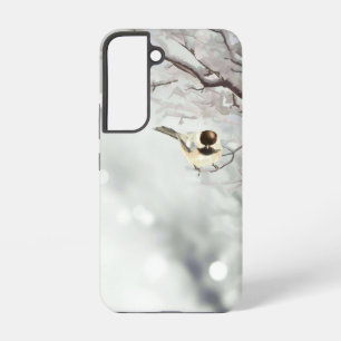 Cute Watercolor Chickadee Bird Winter Forest Art Samsung Galaxy Case