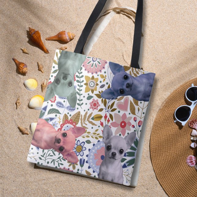Cute Watercolor Chihuahuas – Colourful Dog Tote Ba (Creator Uploaded)