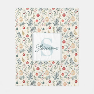 Cute Watercolor Christmas Aesthetic Greenery  Fleece Blanket
