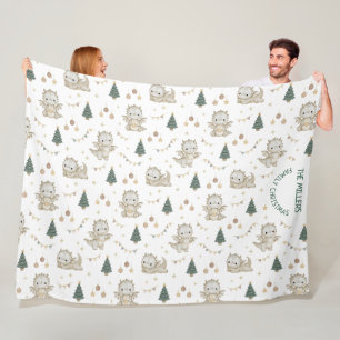 Cute Watercolor Christmas Baby Dragon Family Name Fleece Blanket