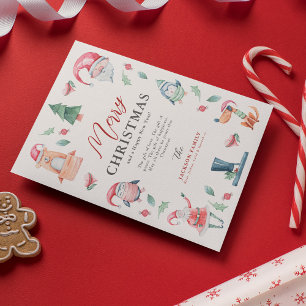Cute Watercolor Christmas Characters Holiday Card