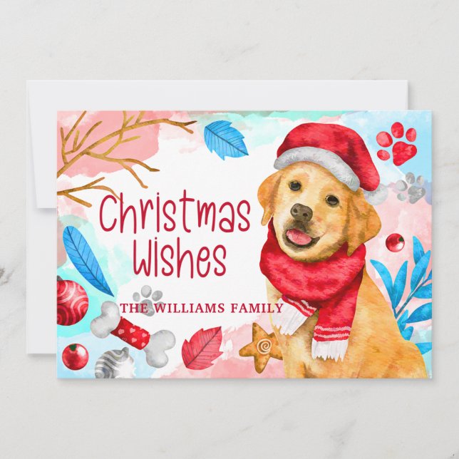 Cute Watercolor Christmas Dog Holiday Card (Front)