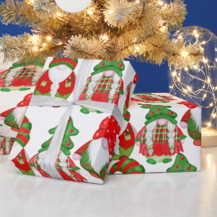 Cute Watercolor Christmas Gnomes Wrapping Paper