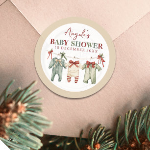 Cute Watercolor Christmas Holiday Baby Shower  Classic Round Sticker