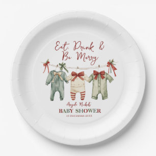 Cute Watercolor Christmas Holiday Baby Shower Paper Plate