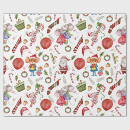 Cute Watercolor Christmas Mice  Wrapping Paper