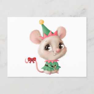 Cute Watercolor Christmas Mouse  Postcard