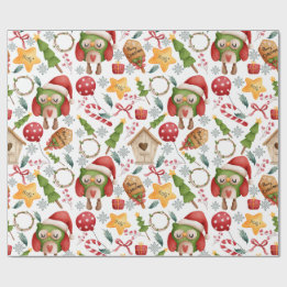 Cute Watercolor Christmas Owls  Wrapping Paper
