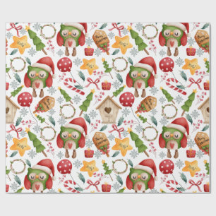Cute Watercolor Christmas Owls  Wrapping Paper