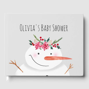 Cute Watercolor Christmas Snowman in Winter Guest Book