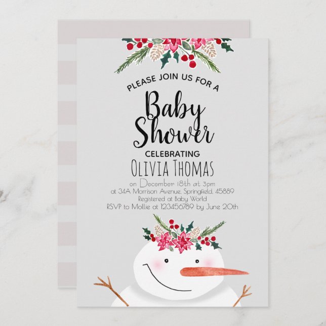 Cute Watercolor Christmas Snowman in Winter Invitation (Front/Back)