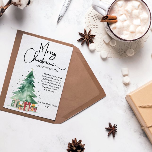 Cute Watercolor Christmas Tree Flat Holiday Card (Creator Uploaded)